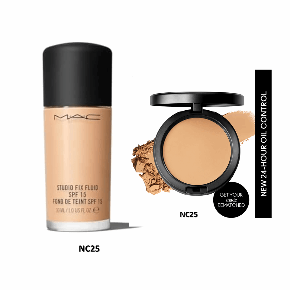Combo Pack - MAC COSMETICS Studio Fix Fluid SPF 15 Foundation 30ml + MAC Studio Fix Powder Plus Foundation